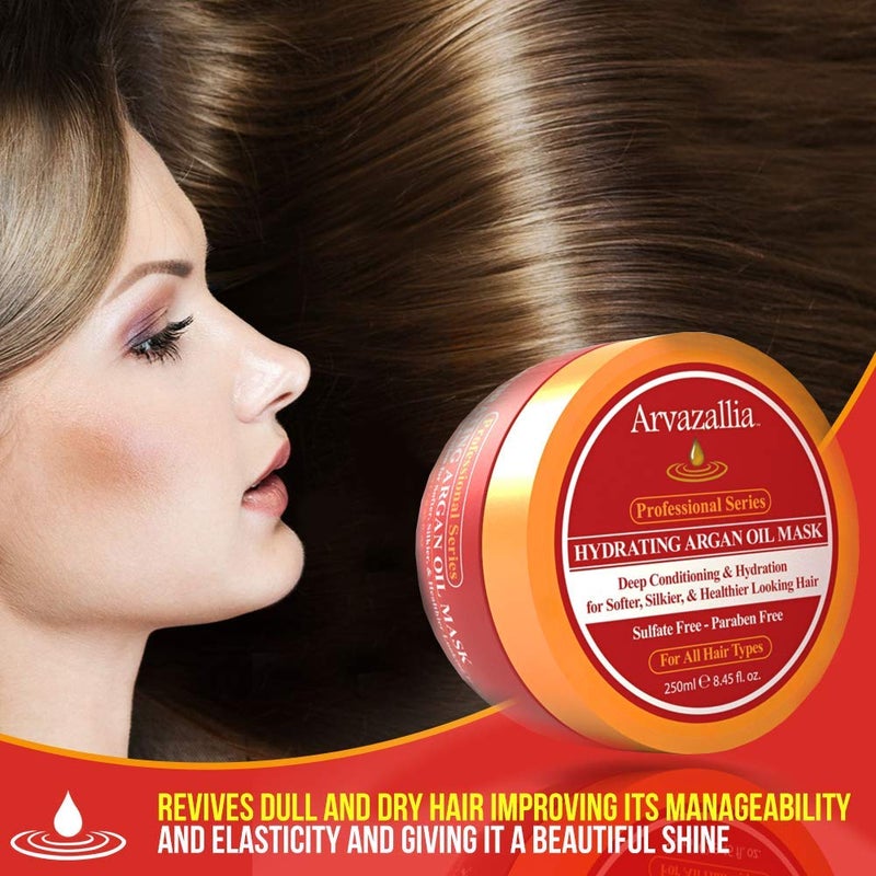 Arvazallia Hydrating Argan Oil Hair Mask and Deep Conditioner for Dry or Damaged Hair (8.45 oz Jar) - Image 4