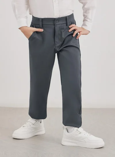 Styli Styli Boys Charcoal Regular Fit Pants with Pockets