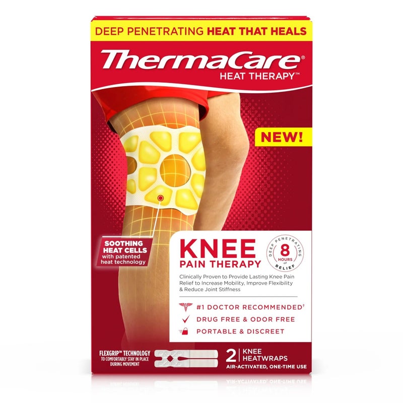 ThermaCare Knee HeatWraps - Targeted Knee Pain Relief with 8-Hour Therapeutic Heat - Flexible, Discreet, Drug-Free Portable Heat Therapy (2-Count) - Image 1