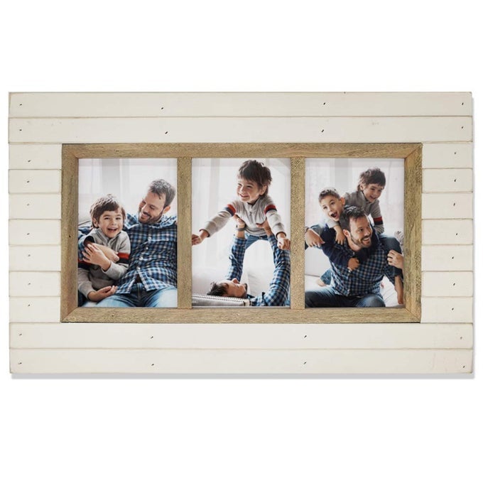 Wood Collage Picture Frames Display Three 4x6 Photos Made of Solid Wood and Real Glass Rustic White