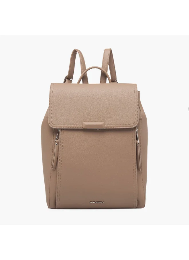Flora Bella By Shoexpress Women Textured Backpack with Magnetic Closure and Adjustable Straps