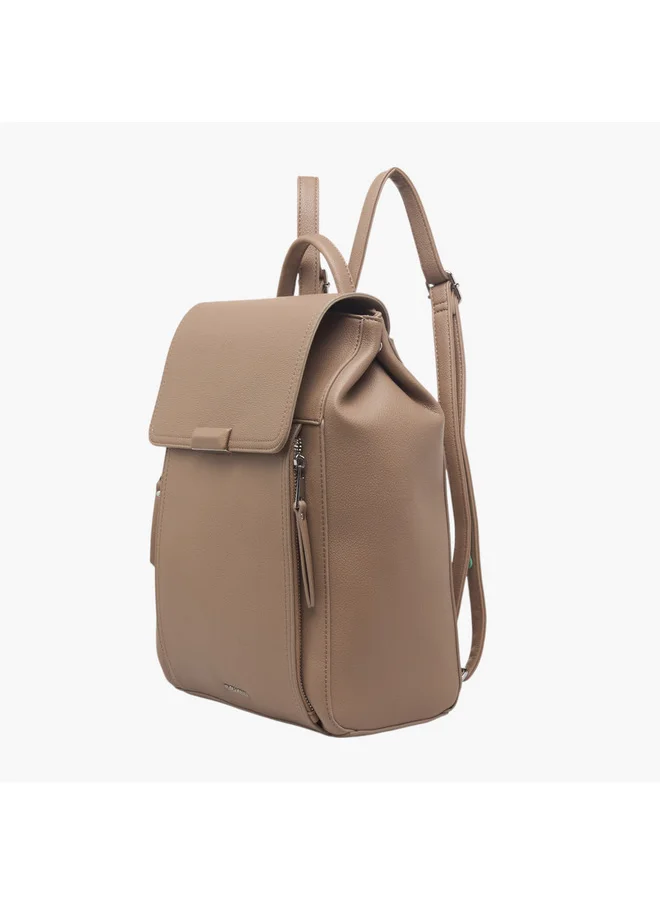 Flora Bella By Shoexpress Women Textured Backpack with Magnetic Closure and Adjustable Straps