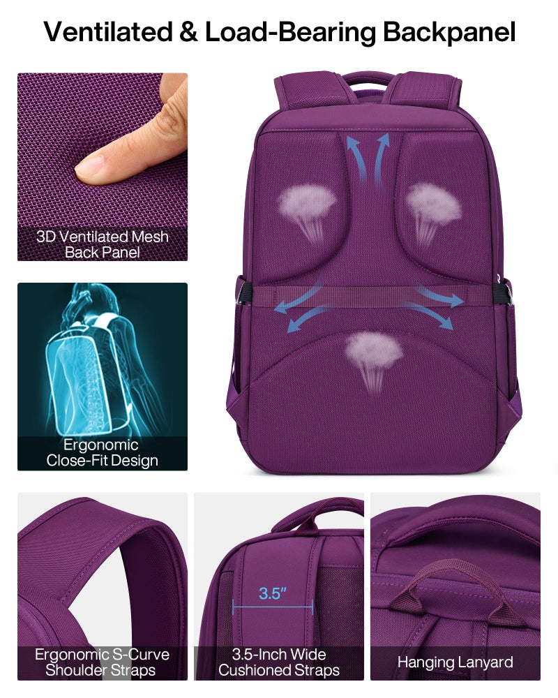 MILADA Expandable Travel Backpack 28L to 39L, TSA-Approved Carry On Backpack with 17 Inch Laptop Compartment, School Business Work Backpack for Men & Women, Purple - Image 4