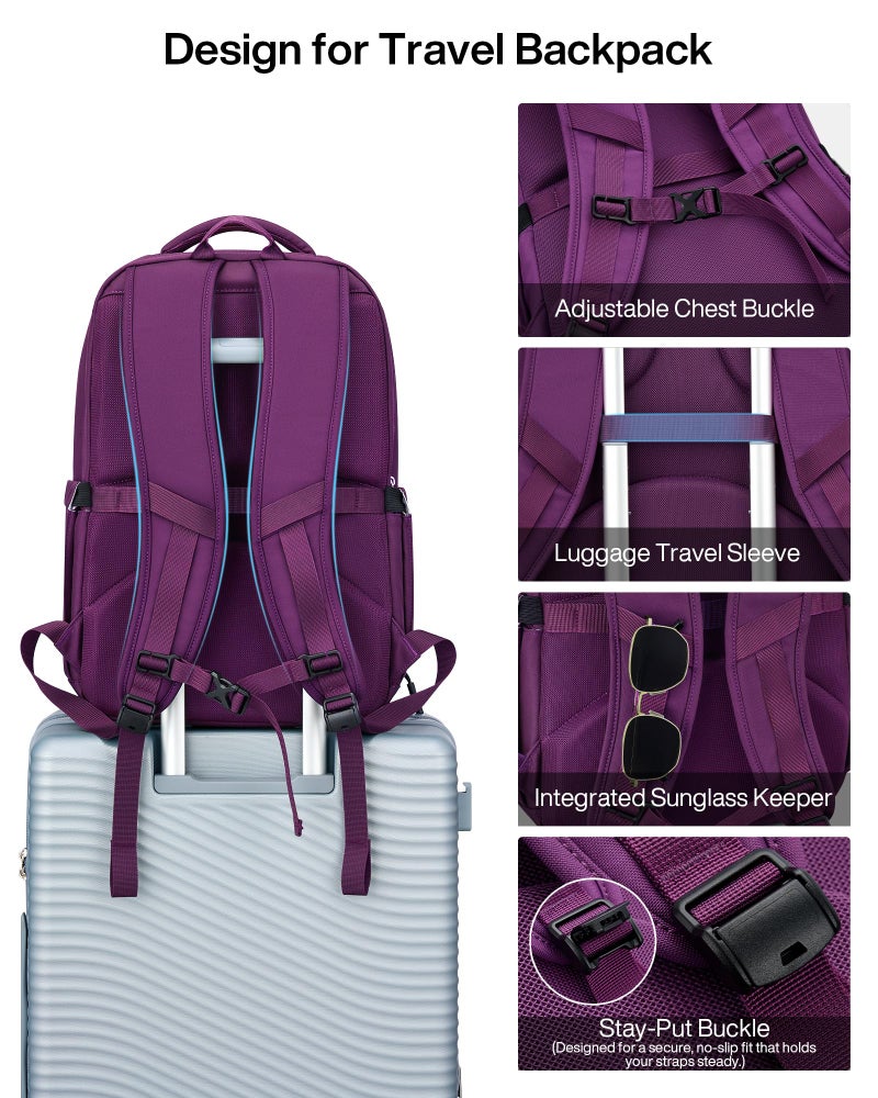 MILADA Expandable Travel Backpack 28L to 39L, TSA-Approved Carry On Backpack with 17 Inch Laptop Compartment, School Business Work Backpack for Men & Women, Purple - Image 5