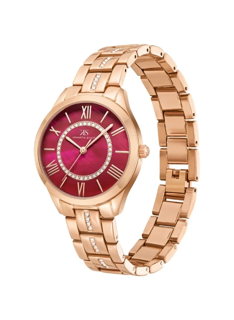 كينيث سكوت Kenneth Scott K23510-RBKR Women's Analog Display Watch & Alloy Strap Rose Gold