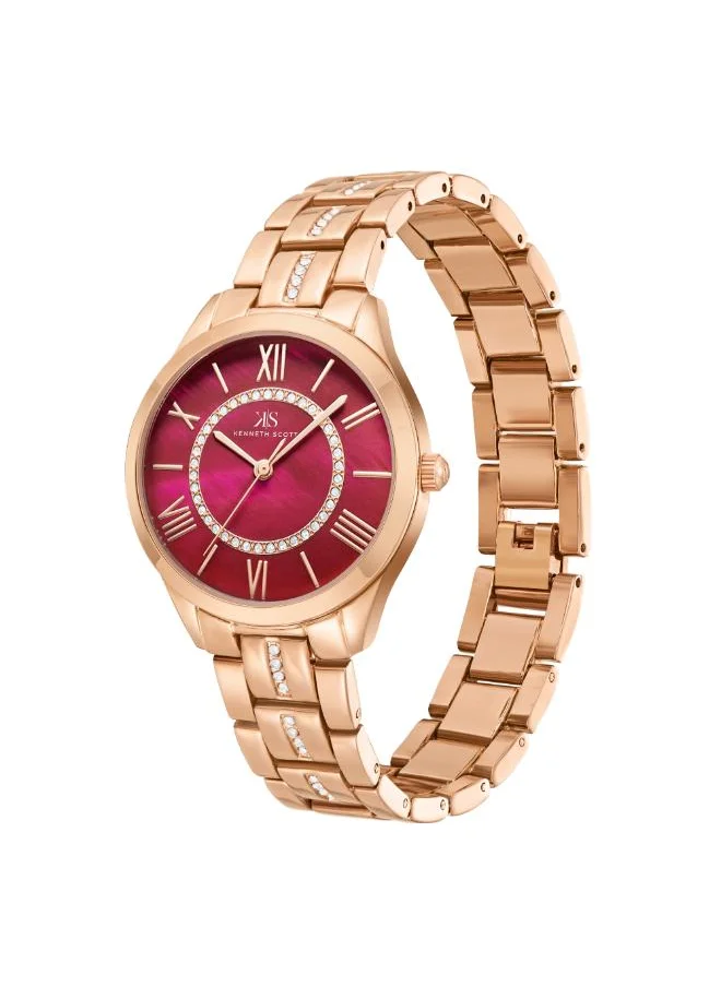 KENNETH SCOTT Kenneth Scott K23510-RBKR Women's Analog Display Watch & Alloy Strap Rose Gold