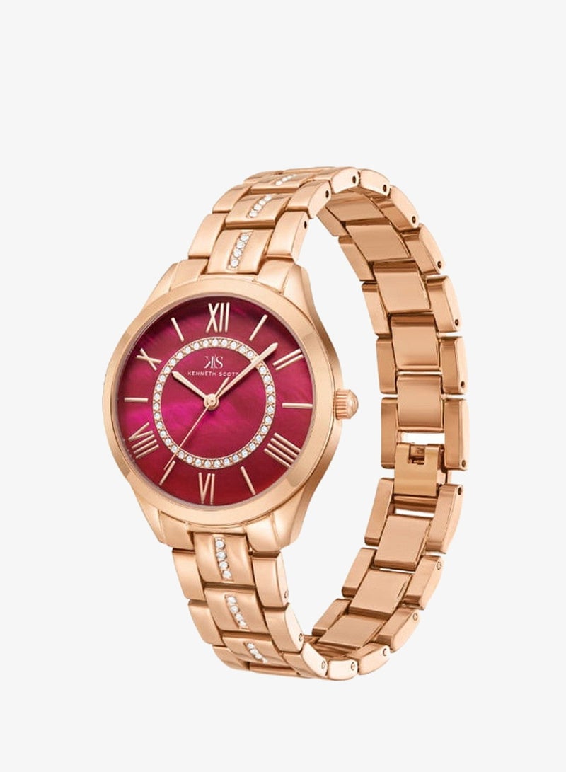 KENNETH SCOTT Women's Analog Display Watch With Rose Gold Alloy Strap - K23510-RBKR - Image 3