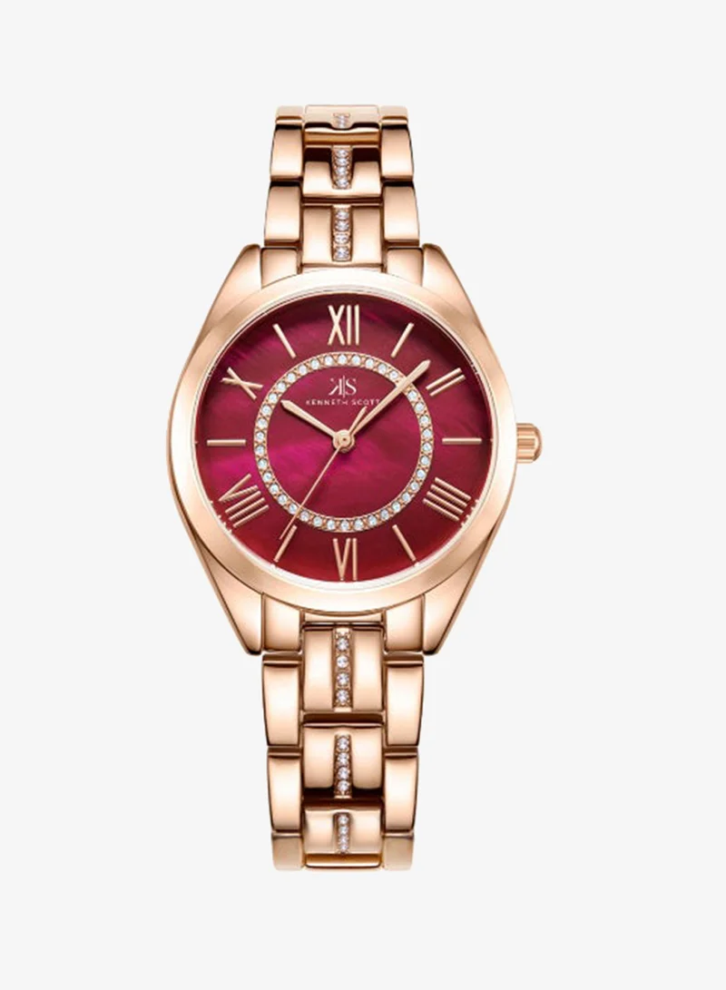 Kenneth Scott Women's Analog Display Watch With Rose Gold Alloy Strap - K23510-RBKR