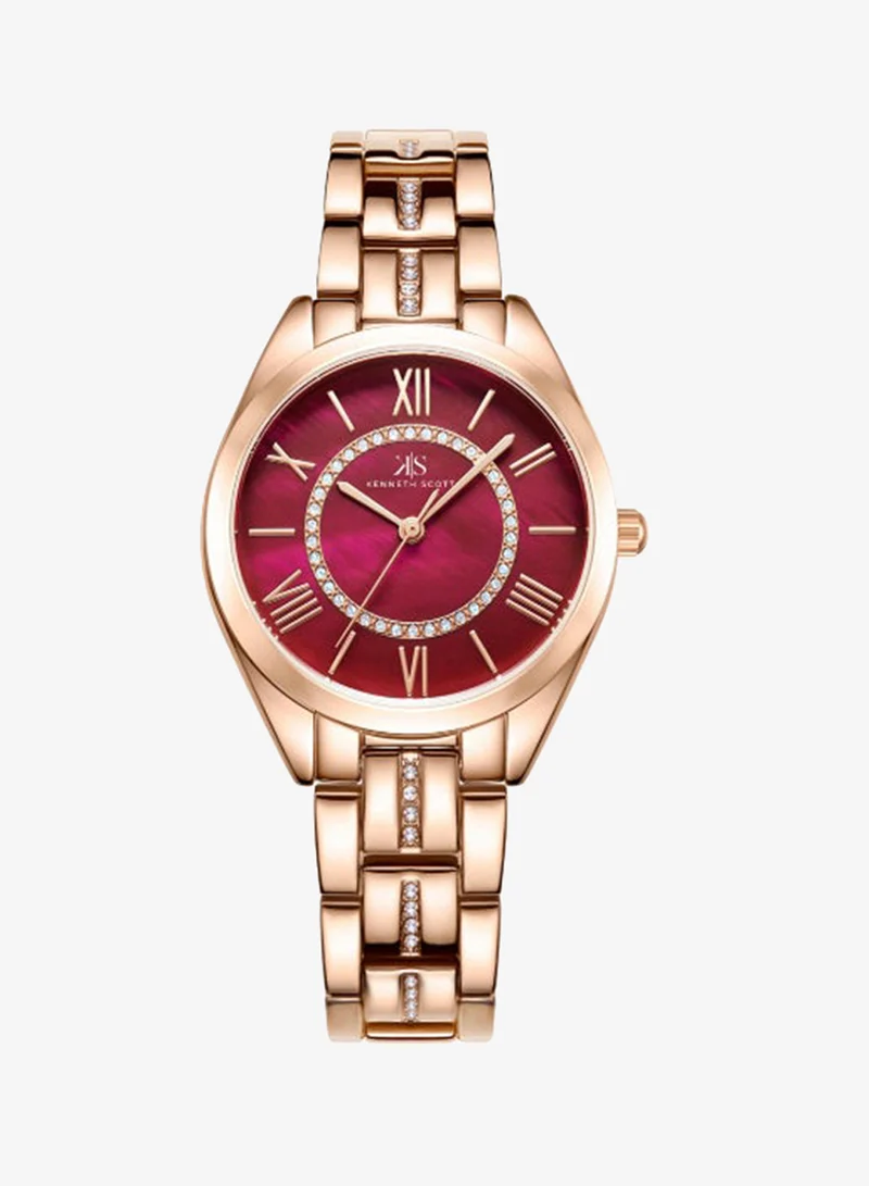 Kenneth Scott Women's Analog Display Watch With Rose Gold Alloy Strap - K23510-RBKR