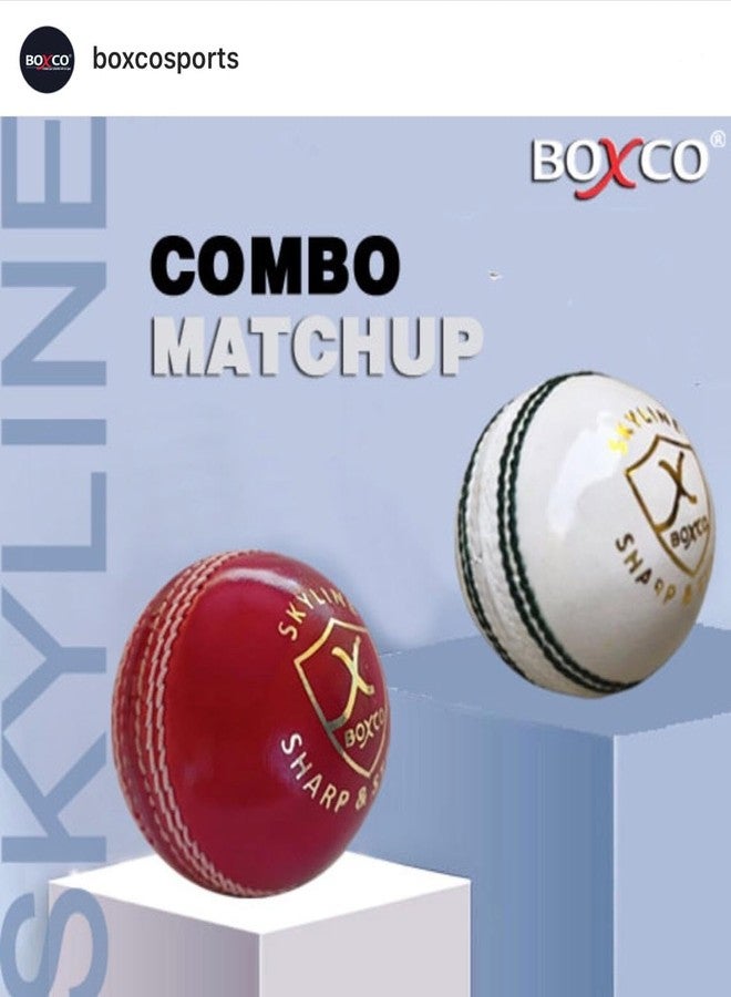 BOXCO Skyline Hand Stitched Four Piece Cricket Leather Ball Pack of 2 Red and White Balls Durable Leather Ideal for T20 Club One Day and Test Matches (Red & White) - Image 4