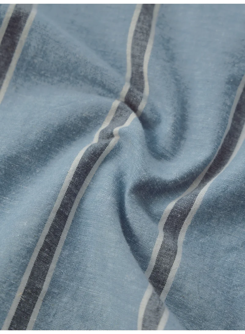 The Souled Store  The Souled Store Cotton Linen Stripes: Coastal Men and Boys Long Sleeve Spread Collar Light Blue Striped Cotton Linen Blend Oversized Shirt  | Best Price UAE