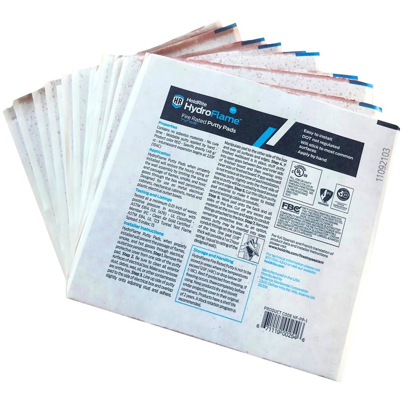 Holdrite HydroFlame 7 x 7 Inch Firestop Putty Pads, (Pack of 20) Fire-Rated, HF-PP-1 - Image 1