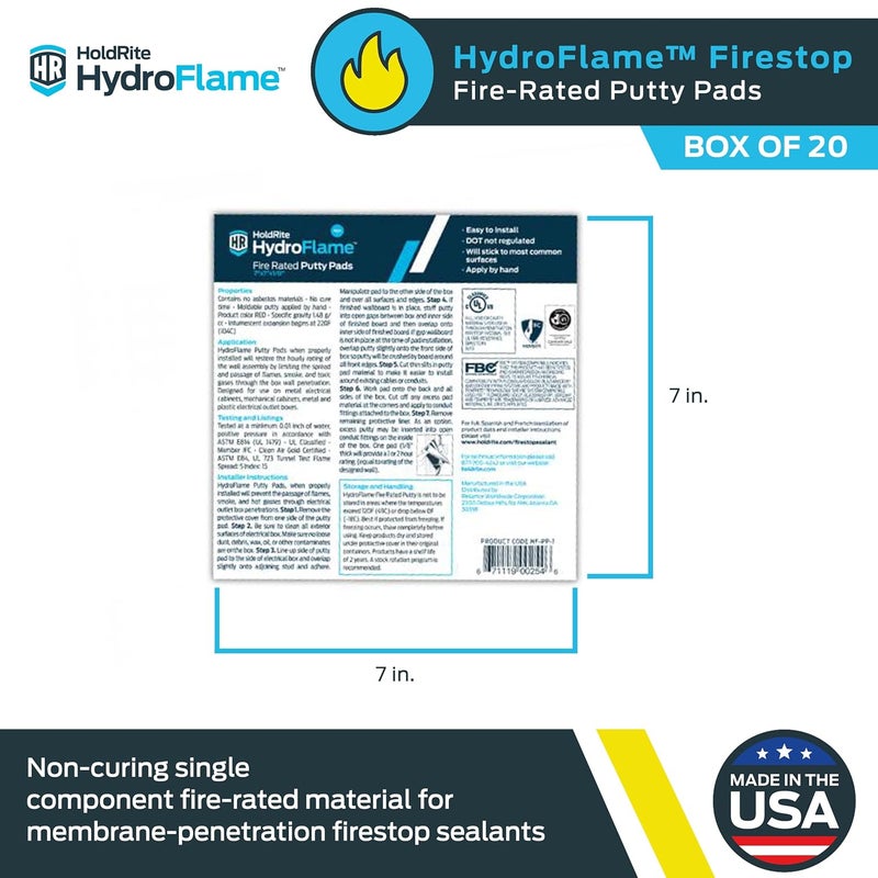 Holdrite HydroFlame 7 x 7 Inch Firestop Putty Pads, (Pack of 20) Fire-Rated, HF-PP-1 - Image 2