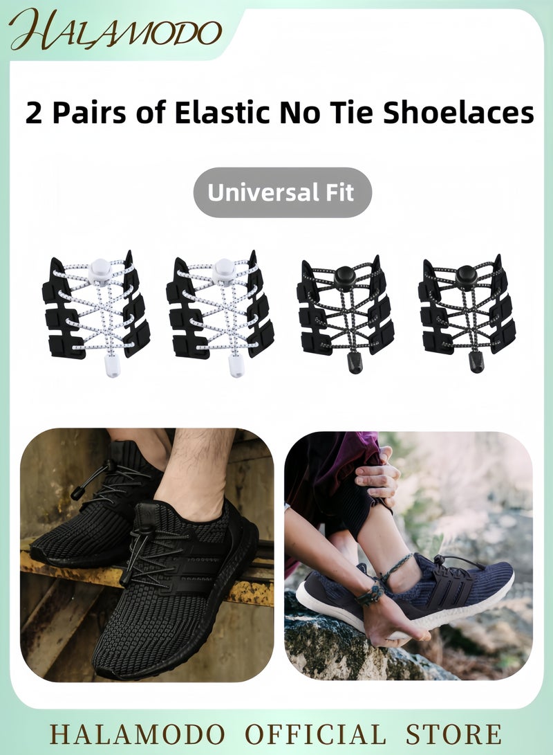 HALAMODO 2 Pairs of Elastic No Tie Shoelaces Tieless Shoe Laces One Size Fits All Quick Release Laces for Kids & Adults Shoes with Strong Lock & Round Shoestrings - Image 1