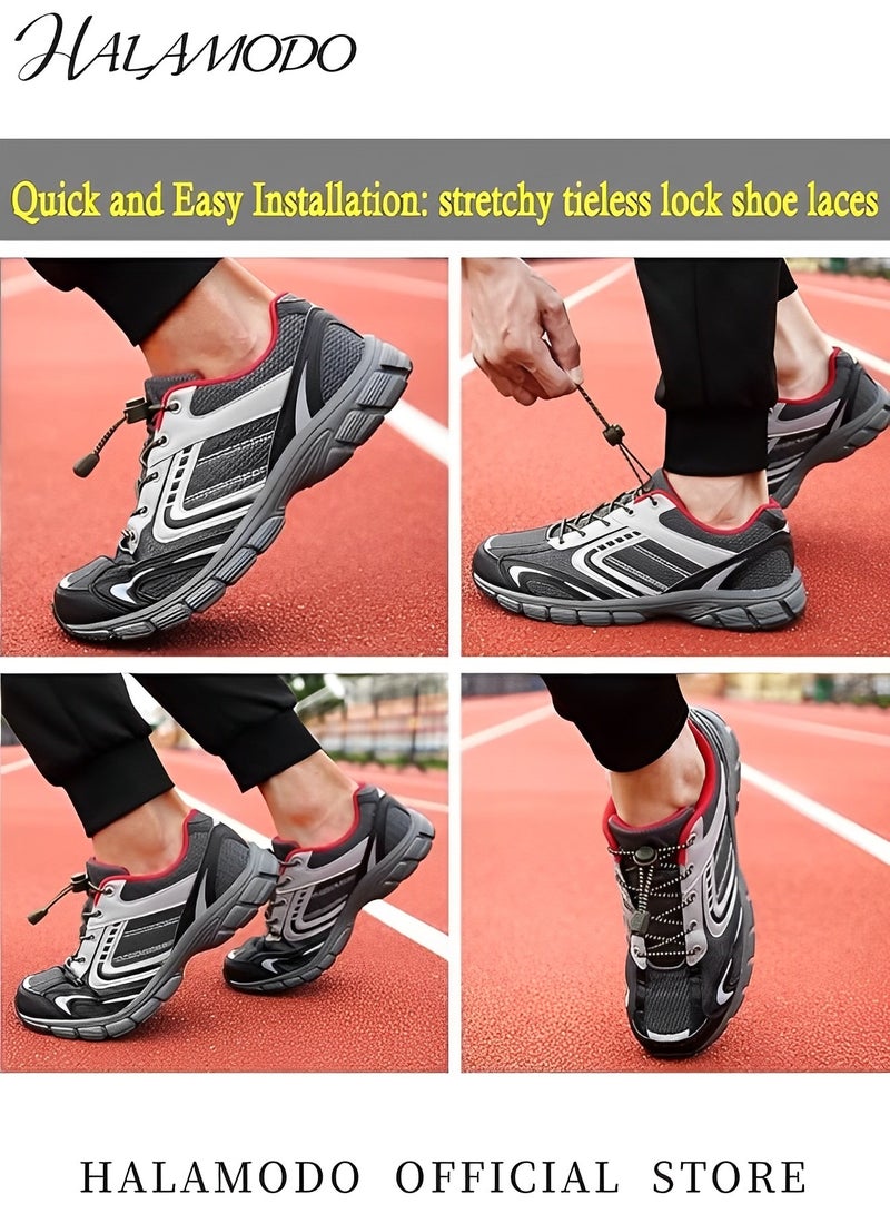 HALAMODO 2 Pairs of Elastic No Tie Shoelaces Tieless Shoe Laces One Size Fits All Quick Release Laces for Kids & Adults Shoes with Strong Lock & Round Shoestrings - Image 5