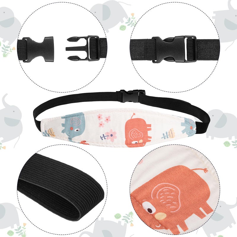 HESTYA 2 Pieces Baby Carseat Head Support Band Strap Headrest Stroller Seat Sleeping Headrest Neck Relief Head Strap Headband for Kids Children Toddler Infant(Elephant and Owl) - Image 3