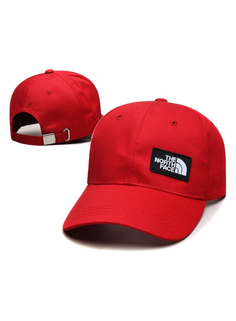The North Face Red Baseball Cap with Classic Logo Patch and Adjustable Metal Buckle Closure