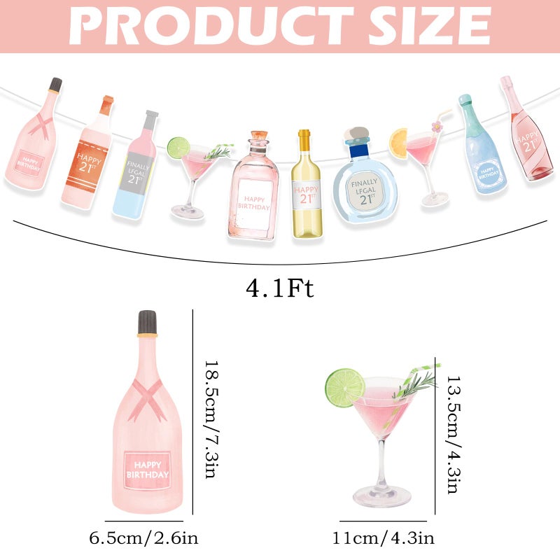 CYUXING Pink Girls' 21st Birthday Decorations, Cute 21st Birthday Party Decor Supplies for Her, Pink Champagne Bottle Martini Banner Decorations Supplies for Women - Image 2