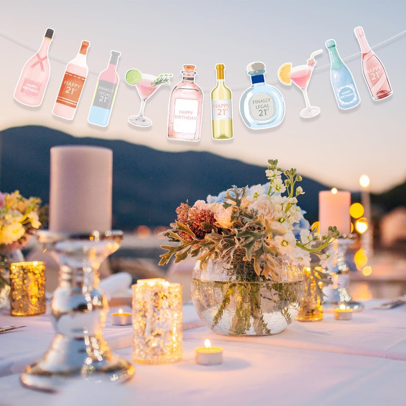 CYUXING Pink Girls' 21st Birthday Decorations, Cute 21st Birthday Party Decor Supplies for Her, Pink Champagne Bottle Martini Banner Decorations Supplies for Women - Image 3
