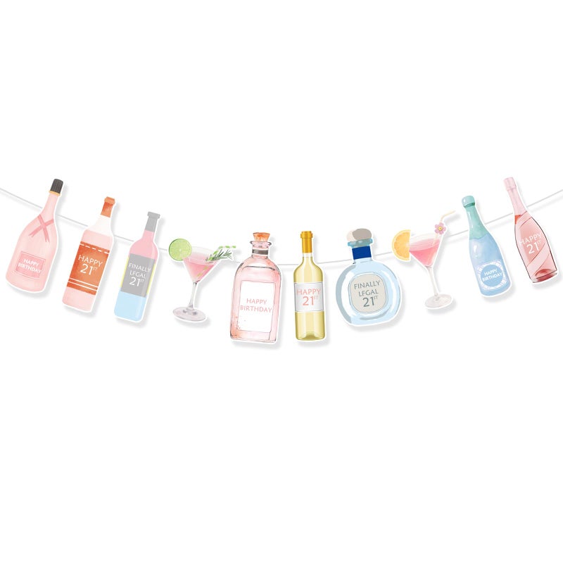 CYUXING Pink Girls' 21st Birthday Decorations, Cute 21st Birthday Party Decor Supplies for Her, Pink Champagne Bottle Martini Banner Decorations Supplies for Women - Image 1