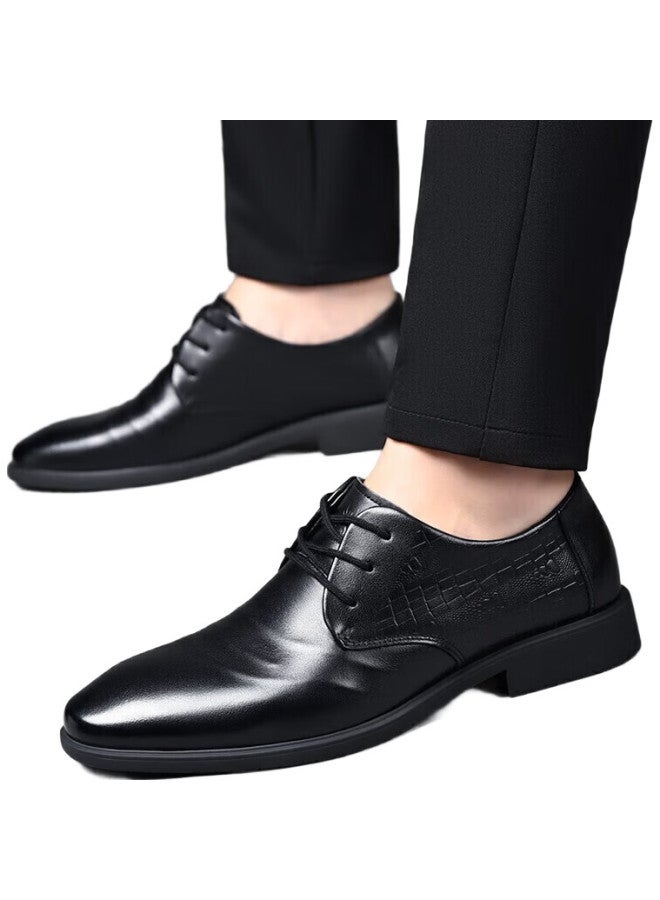 Spider King Men'S Leather Shoes Men'S Business Casual Shoes British Fashion All-Match Low-Top Lace-Up Formal Shoes Black Size 40 - Image 3
