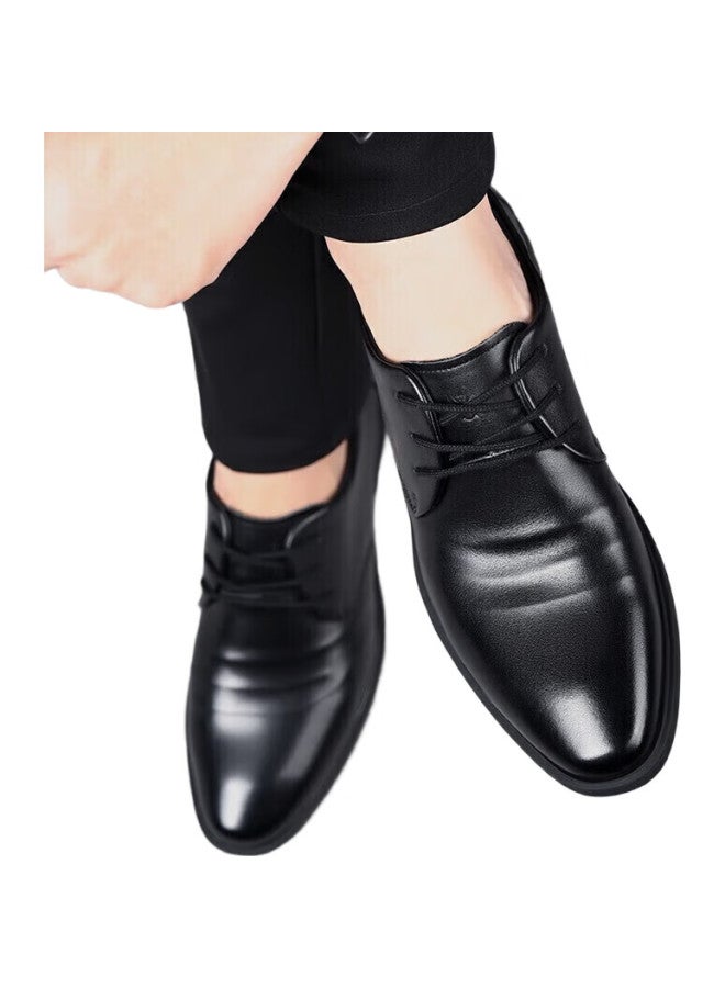Spider King Men'S Leather Shoes Men'S Business Casual Shoes British Fashion All-Match Low-Top Lace-Up Formal Shoes Black Size 40 - Image 1