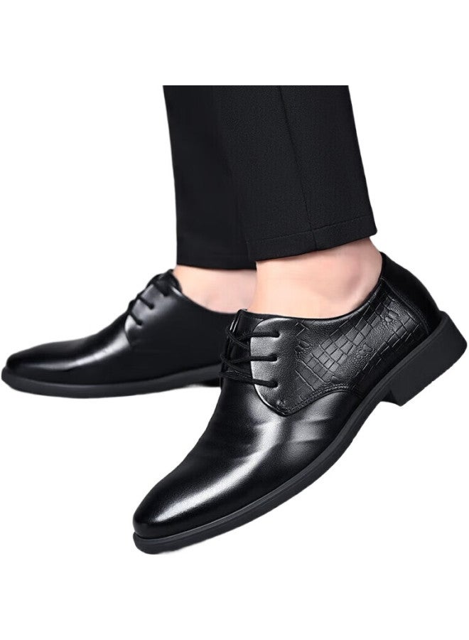 Spider King Men'S Leather Shoes Men'S Business Casual Shoes British Fashion All-Match Low-Top Lace-Up Formal Shoes Black Size 40 - Image 2