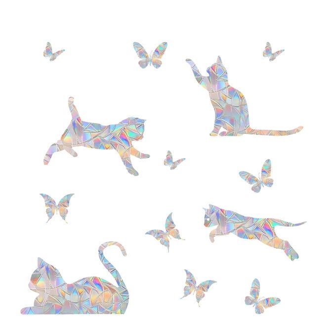 CAT BUTTERFLY ANTICOLLISION WINDOW CLINGS GLASS REMINDER PRISM DECALS AVOID BIRDS STRIKES DECORATE YOUR GLASS DOORS 25 PIECES JD010MAODIE