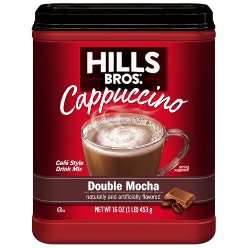 Hills Bros Cappuccino Mix  Rich Frothy CoffeehouseTasting Instant Drink Mix  Quick and Easy Preparation  Perfect for Hot  Iced Drinks  Creaming Coffee  Double Mocha 1 Pack of 16oz - Image 1
