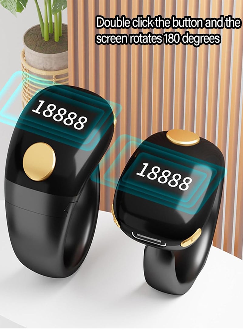 Tasbih Zikr Adjustable LCD Display Smart Ring Counter, Size (18mm 20mm 22mm ), Type-C Rechargeable, Adjustable Finger Counter With Self-locking Function (Glod). - Image 3