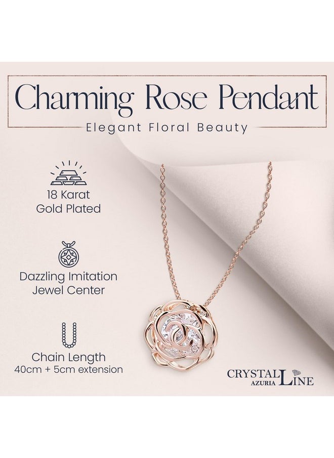 Crystalline Azuria Women 18K Rose Gold Plated White Crystal Roses Flowers Necklace And Earrings Set For Women Wedding Party Bridal Bridesmaid Accessories  - Image 5
