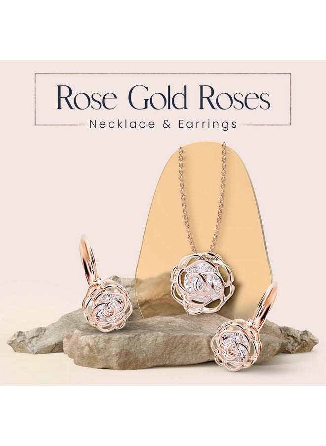 Crystalline Azuria Women 18K Rose Gold Plated White Crystal Roses Flowers Necklace And Earrings Set For Women Wedding Party Bridal Bridesmaid Accessories  - Image 2