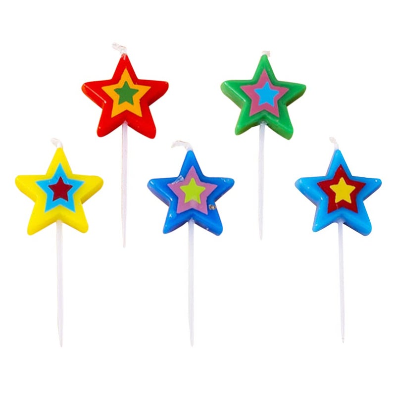 Aprildecember Mixed Star Candles, Multi-Color Cake Candle Toppers for Birthday Baby Shower Party Wedding Cake Decoration Supplies (Pack of 5) - Image 1