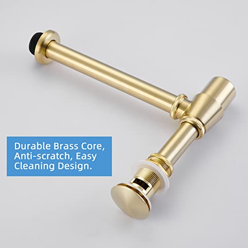 GORDEE Bathroom Sink Stopper Bottle P Trap, Brass Core 1-1/4 inch Slip Inlet Drain Complete Kit, Lavatory Sink Stopper Set w/Overflow, Gold - Image 4