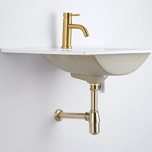 GORDEE Bathroom Sink Stopper Bottle P Trap, Brass Core 1-1/4 inch Slip Inlet Drain Complete Kit, Lavatory Sink Stopper Set w/Overflow, Gold - Image 2