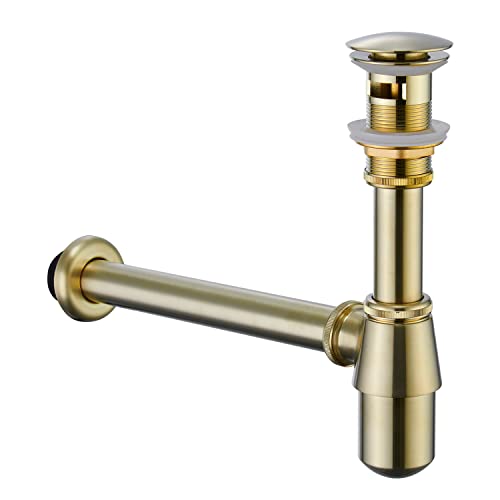 GORDEE Bathroom Sink Stopper Bottle P Trap, Brass Core 1-1/4 inch Slip Inlet Drain Complete Kit, Lavatory Sink Stopper Set w/Overflow, Gold - Image 3
