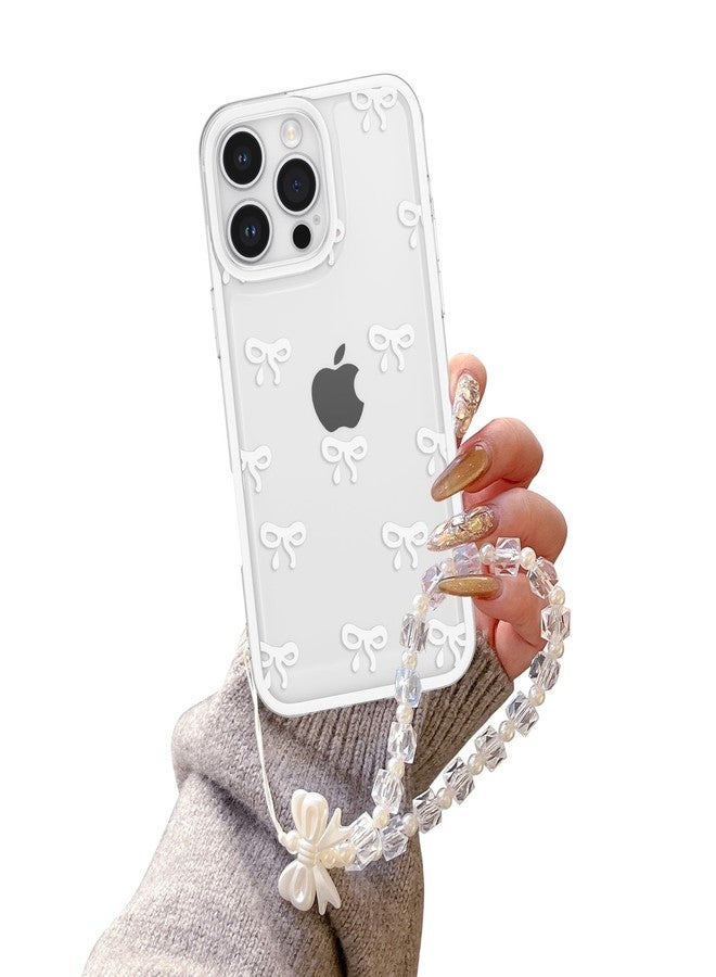 EYZUTAK جراب EYZUTAK لهاتف iPhone 16 Pro Max، جراب هاتف شفاف بتصميم أنيق مزين بفيونكة وشريط، مع سلسلة سوار ساحرة، يوفر حماية بارزة للكاميرا، غطاء واقٍ أنيق وناعم ومتين من مادة TPU للنساء والفتيات - أبيض - Image 1