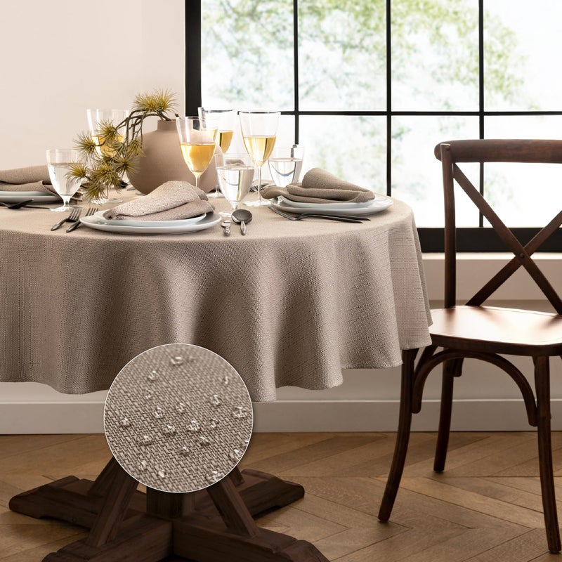 Elrene Home Fashions Laurel Solid Texture Water and Stain Resistant Tablecloth 60X84 Oval Taupe - Image 2