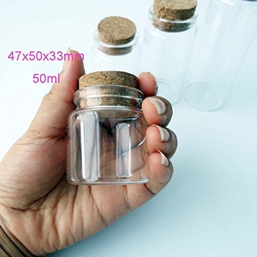 ELYSAID 2pcs Empty Clear Glass Bottles Vials With Cork Stopper Storage Jars 47mm Bottle Diameter (47x50x33mm 50ml) - Image 3