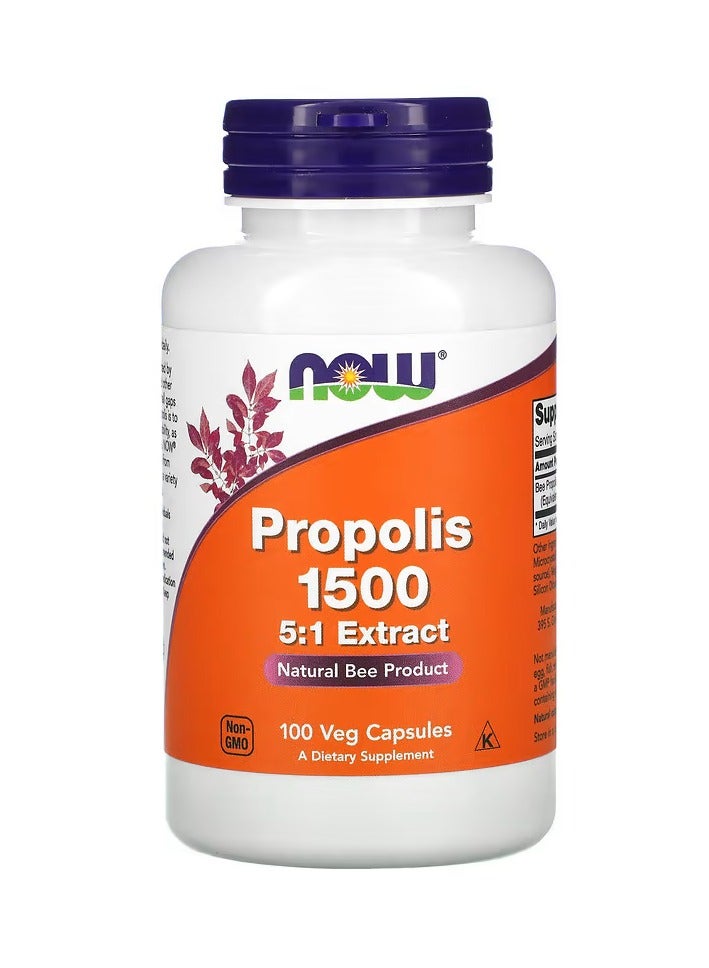 now Propolis Dietary Supplement 1500mg - 100 Veg Capsules - Image 1