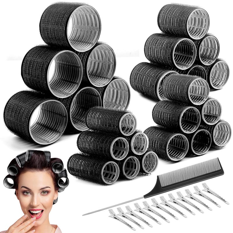 Cludoo 24PCS Heatless Hair Rollers with 12 Clips  4 Sizes Large Medium Small for Volume Curls on Long Short Thick or Fine Hair