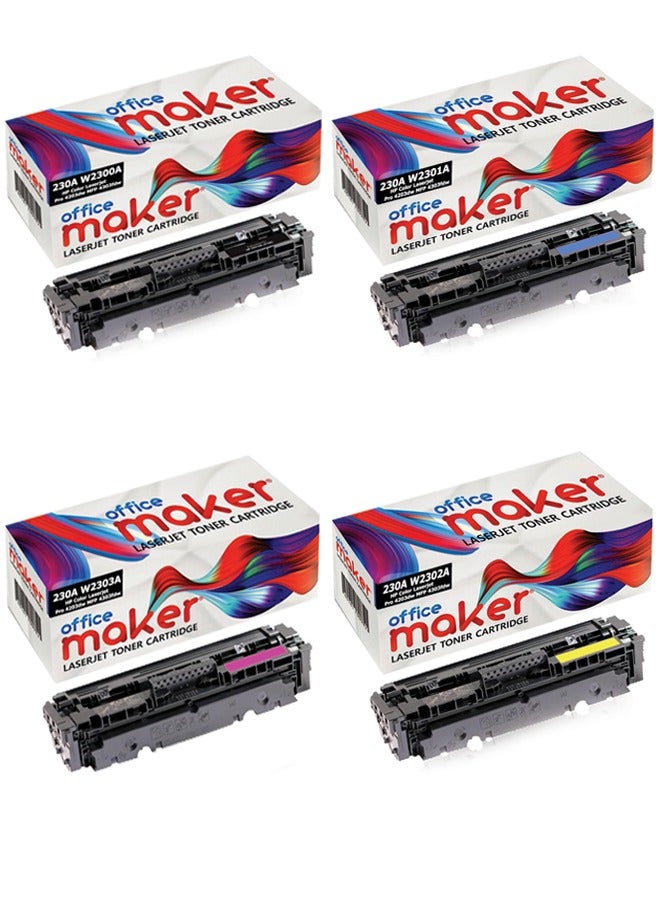 Office Maker Office Maker Compatible 230A Full set Toners Cartridge Replacement for W2300A W2301A W2302A W2303A Toner Cartridge,for HP Color Laserjet Pro 4203dw MFP 4303fdw Printer (4-Color Value Pack)  - Image 1
