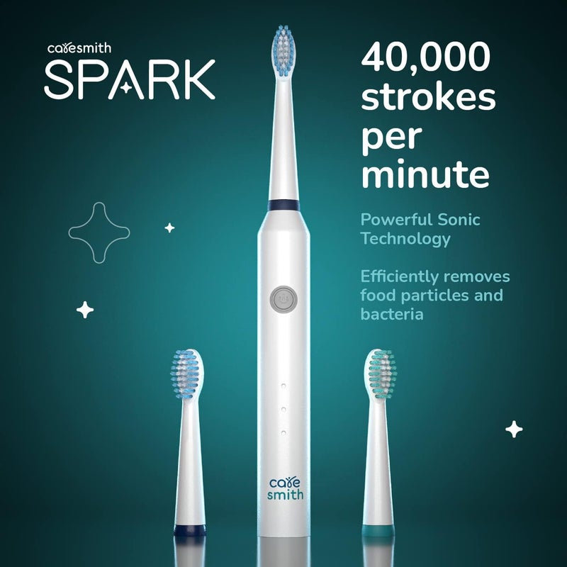 CARESMITH Spark Rechargeable Electric Toothbrush | 6 Operating Modes | 40000 Vibrations per Minute | 2 Brush Heads (White) - Image 2