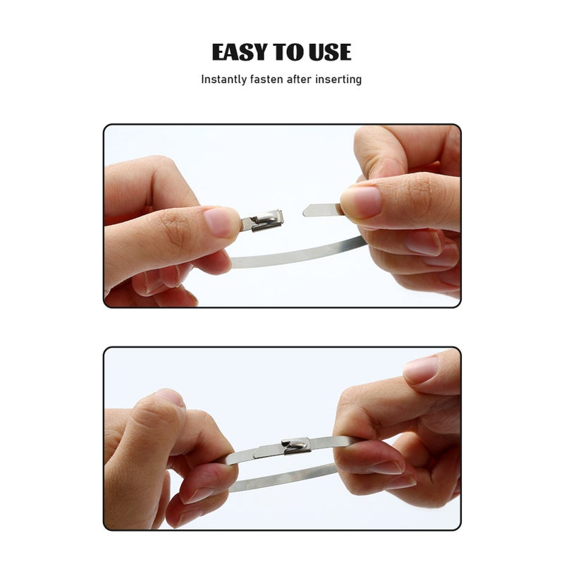 Stainless Steel Zip Ties: 304 Stainless Steel Rust Proof Heat Cold Resistant Strong Tensile Self-Locking Smooth Surface Silver Zip Ties for Ships Electricity Computer Farms Cables Pipes Gardens - Image 4