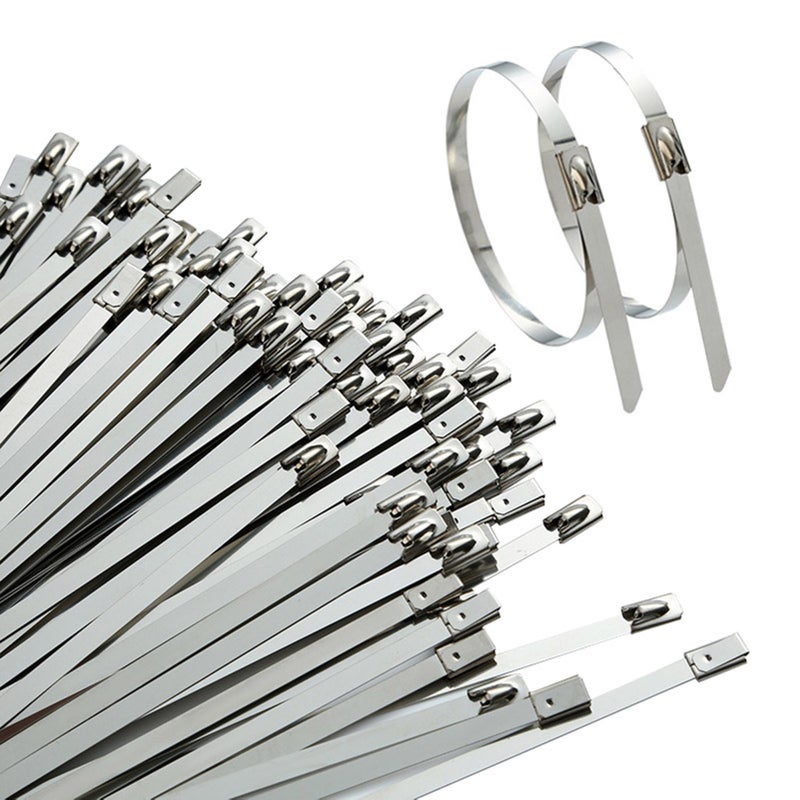 Stainless Steel Zip Ties: 304 Stainless Steel Rust Proof Heat Cold Resistant Strong Tensile Self-Locking Smooth Surface Silver Zip Ties for Ships Electricity Computer Farms Cables Pipes Gardens - Image 1