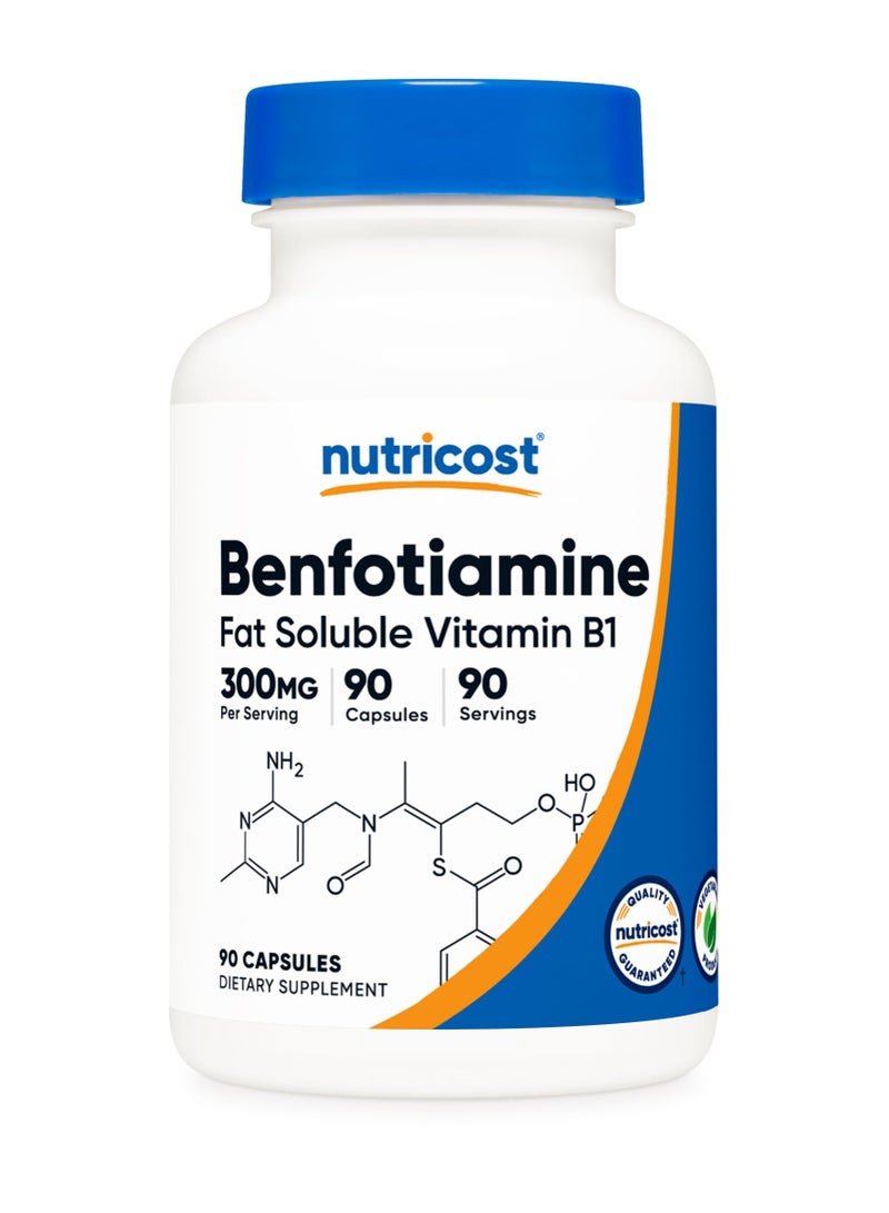 Nutricost Benfotiamine Fat Soluble Vitamin B1, 300mg Per Serving, 90 Capsules,90 Serving - Dietary Supplement - Image 1