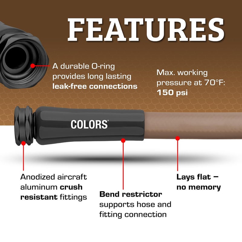 Flexzilla Colors Lead-In Garden Hose 5/8in. x 5ft., Lightweight All-Weather Water Hose, Durable and Flexible, Leak-Free Connections, Brown Mulch - Image 3