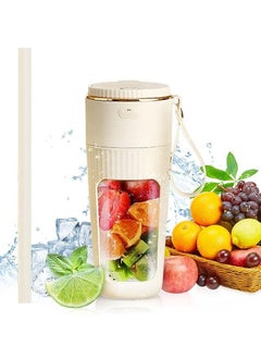 Portable Blender, Personal Blender for Shakes and Smoothies, Mini Blender Bottle USB Rechargeable, Portable Juicer Cup with 10 Blades and Removable Straw for Kitchen, Gym, Office