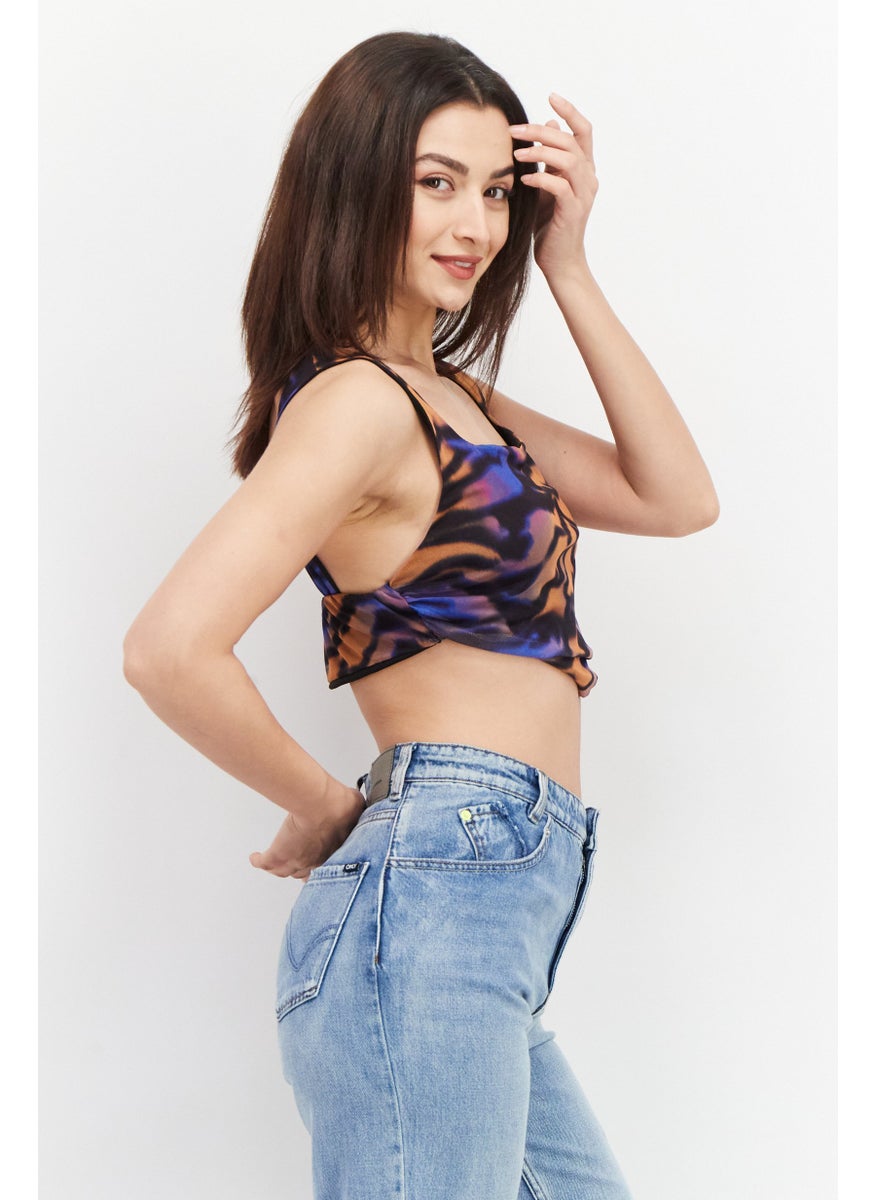 I SAW IT FIRST - Women Square Neck Sleeveless Abstract Print Top, Black Combo - Image 1