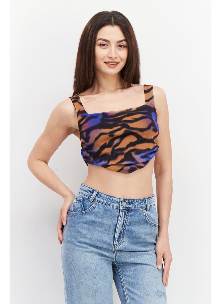 I SAW IT FIRST - Women Square Neck Sleeveless Abstract Print Top, Black Combo - Image 1